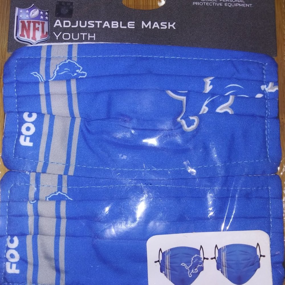 Detroit Lions NFL Gameday Youth Adjustable Face Mask 2 Pack Sealed NEW FOCO